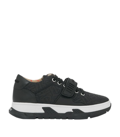 Shop Burberry Kids Recycled Polyester And Leather Monogram Sneakers In Black