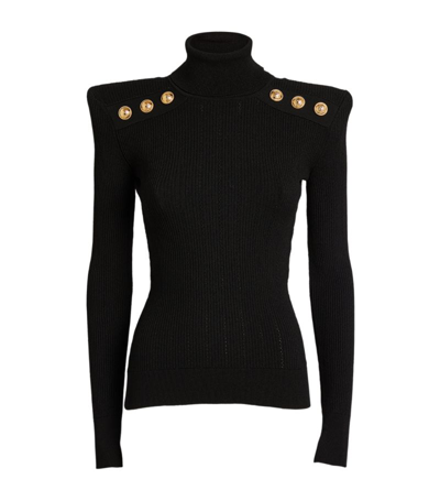 Shop Balmain Button-detail Rollneck Sweater In Black