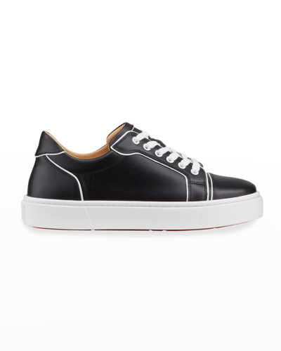 Shop Christian Louboutin Vieirissima Flat Red Sole Sneakers In Black/bianco