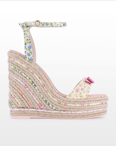 Shop Sophia Webster X Love Shack Fancy Lucita Floral Bow Wedge Espadrille Sandals In Multi Pastel