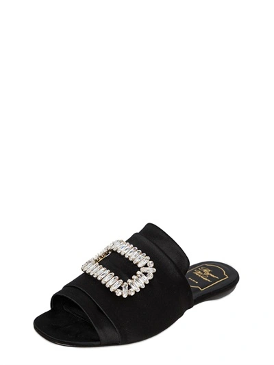 Shop Roger Vivier 10mm Tiffany Buckle Satin Slide Sandals, Black