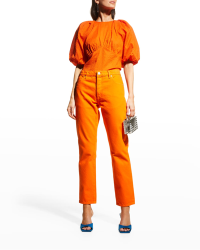 Shop Frame Le Slouch Straight-leg Jeans In Orange Crush