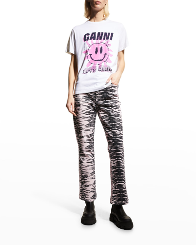 Shop Ganni Basic Cotton Jersey Graphic T-shirt In Bright White