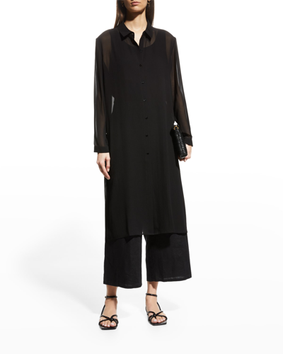 Shop Eileen Fisher Sheer Georgette Button-down Shirt In Black