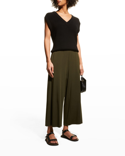 Shop Eileen Fisher Cropped Wide-leg Jersey-knit Pant In Seaweed