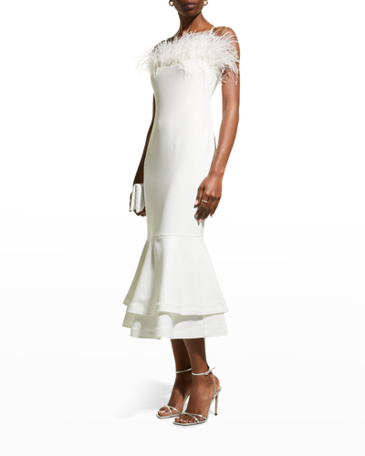 Shop Likely Aurora Feather Strapless Midi Dress In White