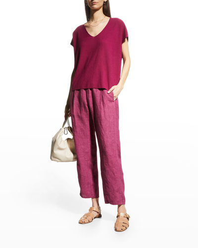 Women's Organic Linen Cropped Lantern Pants In Berry