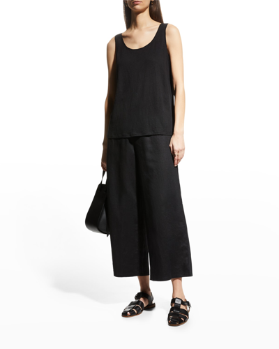 Shop Eileen Fisher Jersey-knit Organic Linen Tank In Black