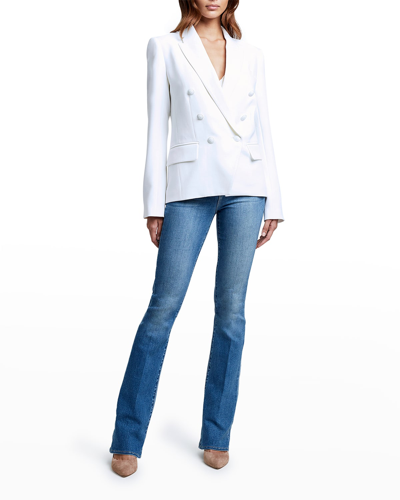 Shop L Agence Kenzie Double-breasted Blazer Jacket In Whitewhite