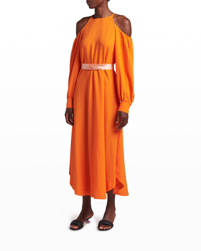 Shop Stella Mccartney Belted Cold-shoulder Midi Dress In 7501bright Orange