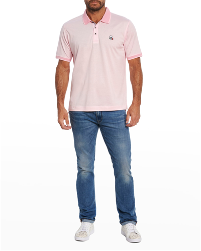 Shop Robert Graham Men's Archie Polo Shirt W/ Contrast Detail In Pink
