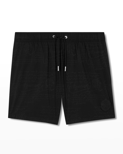 Shop Berluti Men's Scritto Swim Shorts In Noir