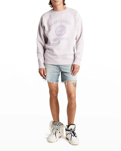 Shop Saint Laurent Men's University-print Oversized Sweatshirt In Lilac