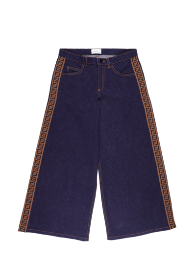 Shop Fendi Kids Ff Side Stripe Jeans In Navy