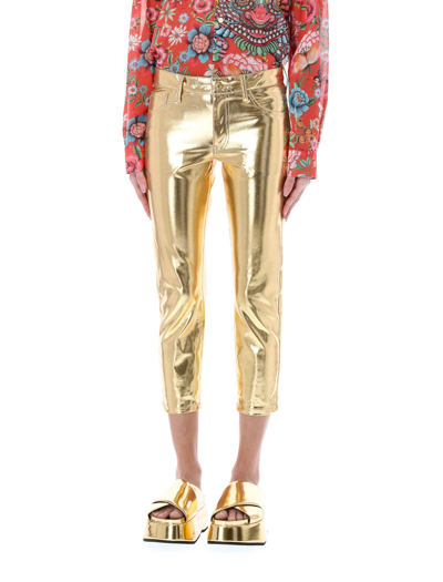 Shop Junya Watanabe Metallic Effect Cropped Trousers In Gold