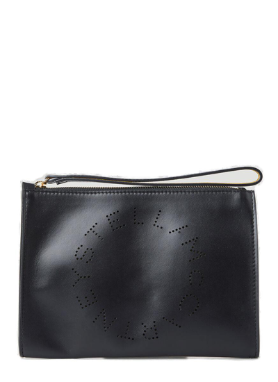 Shop Stella Mccartney Logo Detailed Clutch Bag In Black