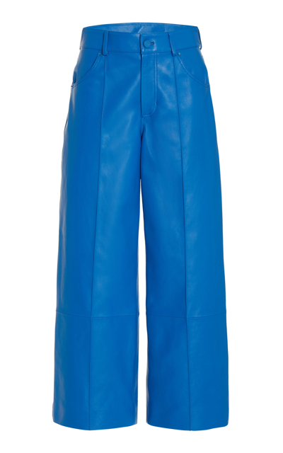 Shop Oscar De La Renta Women's Leather Cropped Pants In Blue
