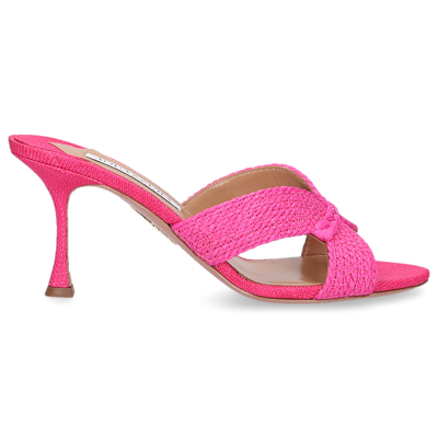 Shop Aquazzura Sandals Rope Mule 75 Bast In Pink