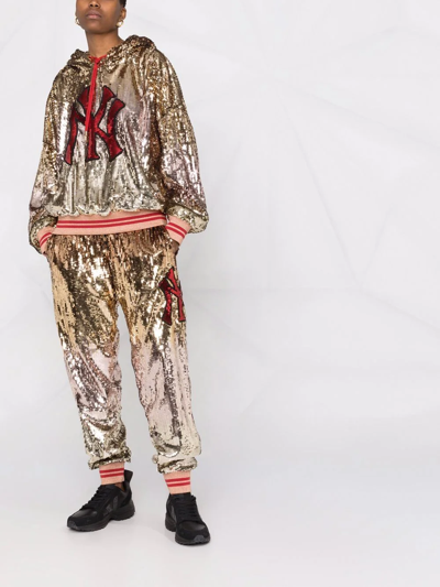 Shop Philipp Plein Ny Sequin-embellished Branded Tracksuit In Gold