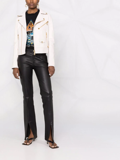 Philipp Plein Studded Logo-patch Biker Jacket In White