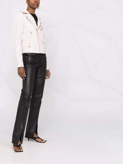 Philipp Plein Studded Logo-patch Biker Jacket In White
