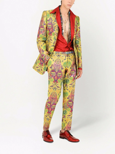 Shop Dolce & Gabbana Patterned Jacquard Tailored Trousers In Yellow