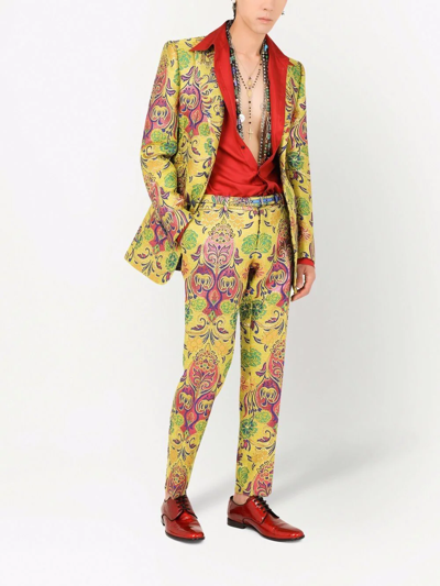 Dolce & Gabbana Patterned Jacquard Tailored Trousers In Yellow