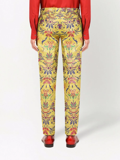 Shop Dolce & Gabbana Patterned Jacquard Tailored Trousers In Yellow