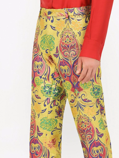 Shop Dolce & Gabbana Patterned Jacquard Tailored Trousers In Yellow