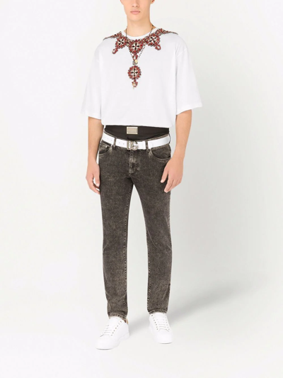Dolce & Gabbana Rhinestone-embellished Logo-patch T-shirt In White
