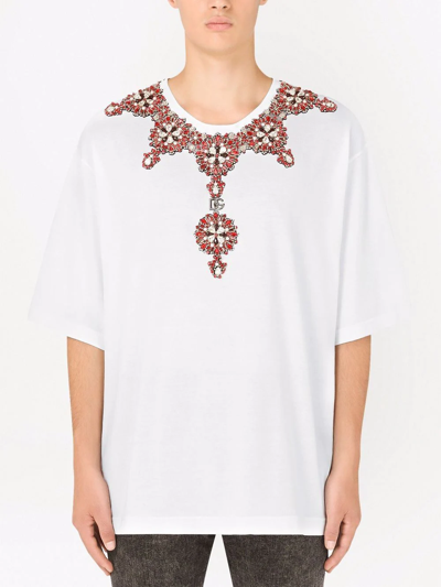 Dolce & Gabbana Rhinestone-embellished Logo-patch T-shirt In White
