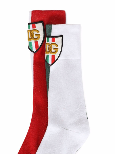 Dolce & Gabbana Italia Logo-patch Socks In Red
