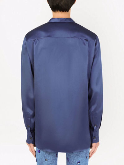 Shop Dolce & Gabbana Open Front Tuxedo-style Shirt In Blue