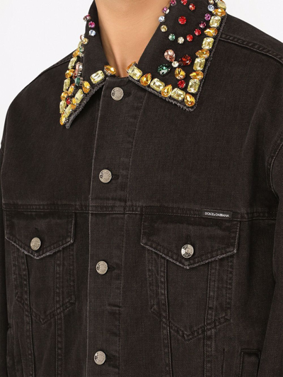Shop Dolce & Gabbana Embellished Denim Jacket In Black