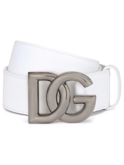 Shop Dolce & Gabbana Dg-logo Leather Belt In White