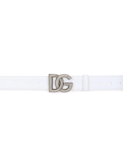 Shop Dolce & Gabbana Dg-logo Leather Belt In White