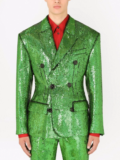 Dolce & Gabbana Sequinned Double-breasted Blazer In Green