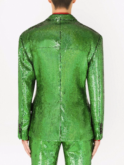 Dolce & Gabbana Sequinned Double-breasted Blazer In Green