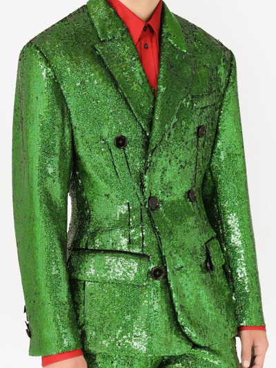 Dolce & Gabbana Sequinned Double-breasted Blazer In Green