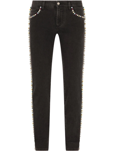 Shop Dolce & Gabbana Crystal-embellished Skinny Jeans In Black