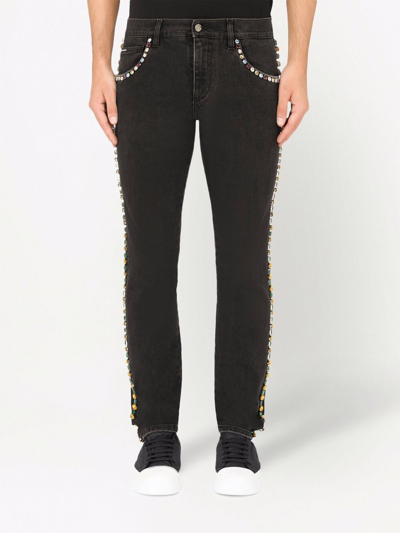Shop Dolce & Gabbana Crystal-embellished Skinny Jeans In Black