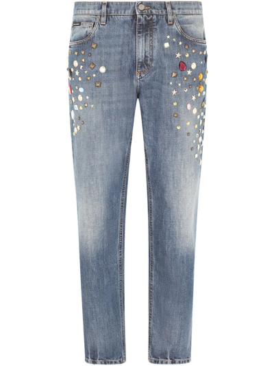 Shop Dolce & Gabbana Crystal-embellished Skinny Jeans In Blue
