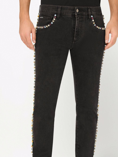 Shop Dolce & Gabbana Crystal-embellished Skinny Jeans In Black