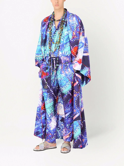 Shop Dolce & Gabbana Luminaire-print Silk Pajama Trousers In Blue