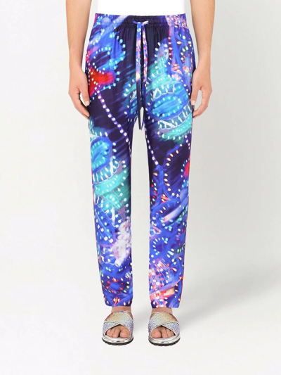 Shop Dolce & Gabbana Luminaire-print Silk Pajama Trousers In Blue