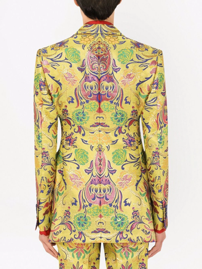 Shop Dolce & Gabbana Patterned Jacquard Suit Jacket In Yellow