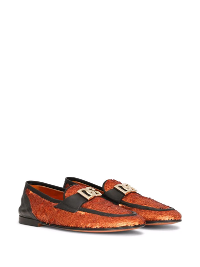 Shop Dolce & Gabbana Ariosto Sequin-embellished Slippers In Orange