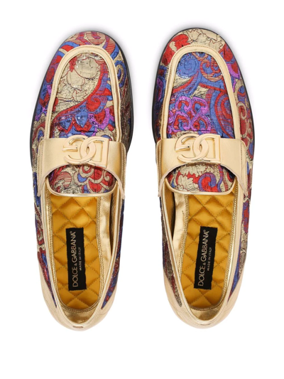 Shop Dolce & Gabbana Dg Logo Slippers In Gold