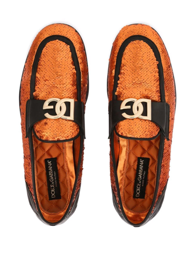 Dolce & Gabbana Ariosto Sequin-embellished Slippers In Orange