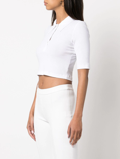 Shop Rosetta Getty Cropped Shortsleeved Polo Shirt In White